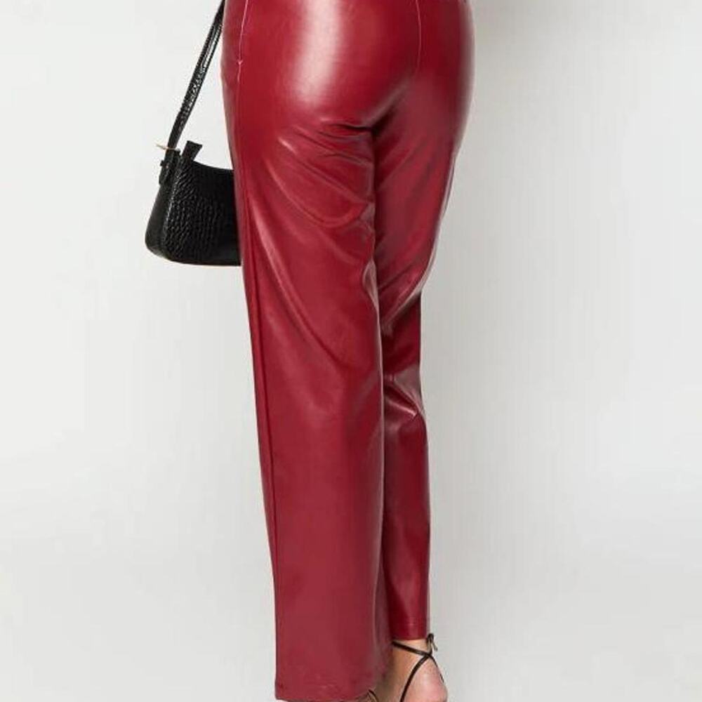 Red faux leather pants